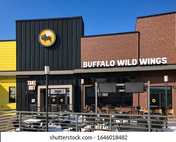 Edina, Minnesota/USA. February 15, 2020. The exterior of a Buffalo Wild Wings restaurant in Minnesota.
