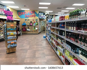 Edina, Minnesota/USA. January 6, 2020. The juice section and the greeting card section in a Trader Joe’s grocery store.