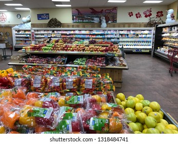 Edina, MN/USA February 7, 2019. Interior of the fruit and dairy section of a Trader Joe's grocery store.