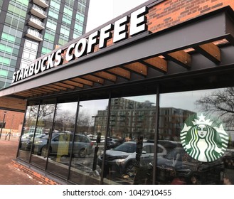 Edina, MN/USA- March 10, 2018: Exterior of a Starbucks Coffee shop in Edina, Minnesota.