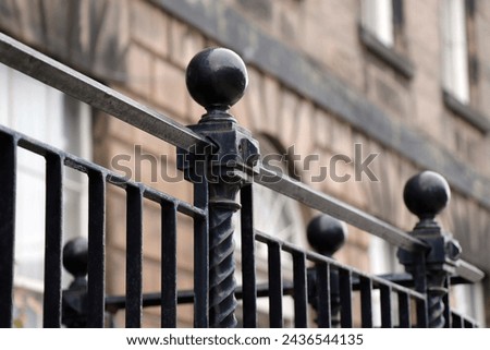 Edinburg Wrought iron fence with ball. Decorative wrought iron fence. Metal fashion fence in Edinburgh, Scotland. BALL TOP Edinburgh WROUGHT IRON