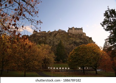 Edinburgh Castle In Autumn, Scotland. High Quality Photo