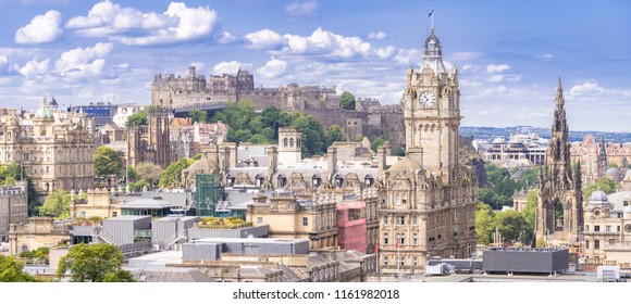 Edinburgh Castle with Cityscape from Calton Hill, Edinburgh, Scotland UK