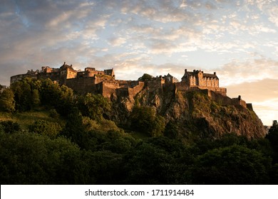 Edinburgh Castle during sunset warm 