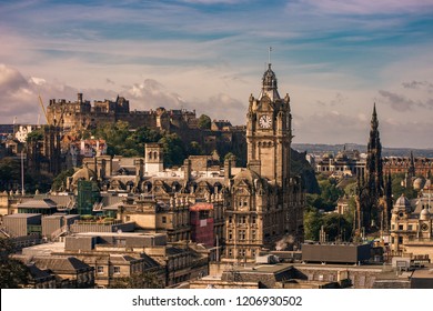 Edinburgh Castle famous fortress city cityscape Scotland UK landmark sunset