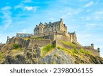 Edinburgh Castle and medieval old town. Beautiful fabulous panoramic view of Scotland travel photo. 