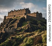 Edinburgh Castle, Scotland, perched on a rocky hill overlooking the city.