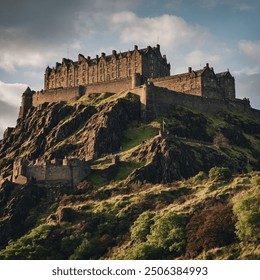 Edinburgh Castle, Scotland, perched on a rocky hill overlooking the city. - Powered by Shutterstock