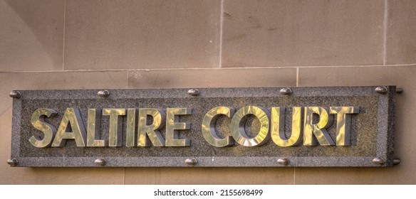 Edinburgh City Centre, Scotland, Great Britain, UK - May 11th 2022: Sign for Saltire Court Building containing offices to let.