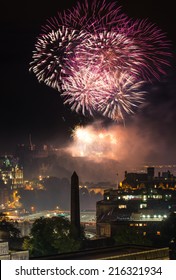 Edinburgh Cityscape With Fireworks Over The Castle 