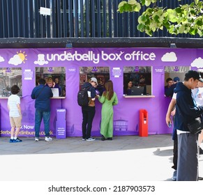 Edinburgh Festival Box Office With Young Couple People Buying Tickets Outside. Edinburgh City Centre, Scotland UK. AUGUST 2022
Editorial Use Only.