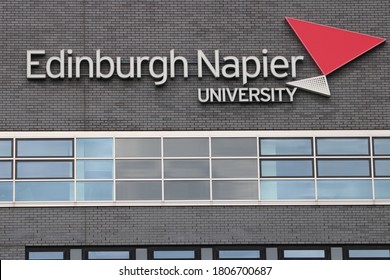 EDINBURGH, SCOTLAND - 01 September 2020 Edinburgh Napier University Logo On The Sighthill Campus Building