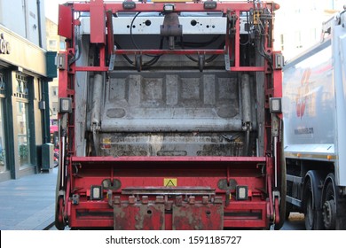 EDINBURGH, SCOTLAND - 17 December 2019 Back Of A Scot Waste Bin Lorry During Rubbish Collection Time