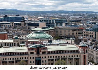 Edinburgh, Scotland - April 2018: Cityscape Of Old Town Edinburgh From Usher Hall And Traverse Theatre Towards Sheraton Grand Hotel And Spa, Edinburgh