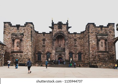 Edinburgh, Scotland - April 2018: Front Facade Of Scottish National War Memorial Opposite Royal Palace At Crown Square Inside Edinburgh Castle, Scotland, UK