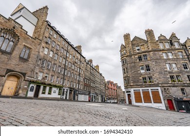 Edinburgh, Scotland, April 4 2020: Empty Streets Of Edinburgh During Coronavirus Pandemic Lockdown