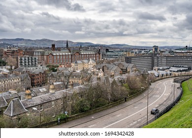 Edinburgh, Scotland, April 4 2020: Empty Streets Of Edinburgh During Coronavirus Pandemic Lockdown