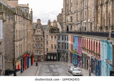 Edinburgh, Scotland, April 4 2020: Empty Streets Of Edinburgh During Coronavirus Pandemic Lockdown