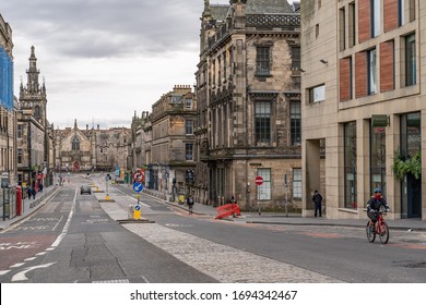 Edinburgh, Scotland, April 4 2020: Empty Streets Of Edinburgh During Coronavirus Pandemic Lockdown