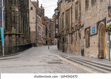 Edinburgh, Scotland, April 4 2020: Empty Streets Of Edinburgh During Coronavirus Pandemic Lockdown