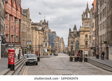 Edinburgh, Scotland, April 4 2020: Empty Streets Of Edinburgh During Coronavirus Pandemic Lockdown