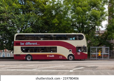 EDINBURGH, SCOTLAND: AUGUST 3, 2014: Edinburgh Lothian Double-decker Bus On Station.