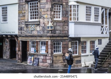 Edinburgh, Scotland - January 18, 2020: Exterior of John Knox House on High Street in Edinburgh city