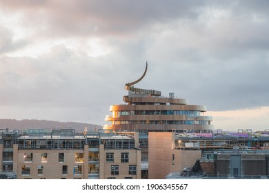Edinburgh, Scotland - January 30 2021: The W Hotel (Ribbon Hotel), new addition to the Edinburgh city skyline and part of regeneration development project St James Quarter.