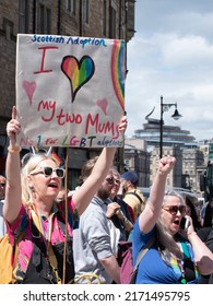 Edinburgh, Scotland: June 25th 2022: I Love My Two Mums Sign At The Pride March