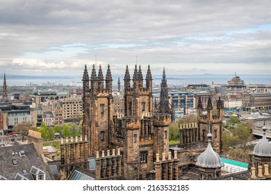 Edinburgh, Scotland - May 1 2022; Skyline view looking North with New Collage University in the foreground and the St James Quarter shopping Centre in the distance.