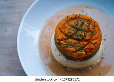 Edinburgh, Scotland - November 1, 2019: Vegetarian Haggis On Horseradish Mashed Potatoes At Makars Gourmet Mash Bar.