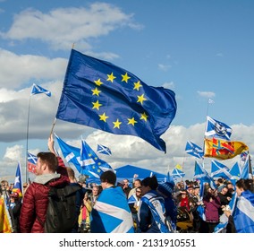 EDINBURGH, SCOTLAND -OCTOBER 1st,2018: A march for Scottish Independence in the middle of Edinburgh city centre and Hollyrood Park. 
