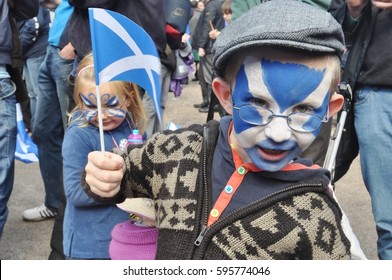 Edinburgh, Scotland - September 2012 - Scottish Independence referendum - my kids at the pro-independence march.