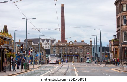 EDINBURGH, SCOTLAND - SEPTEMBER 30, 2019: Haymarket Station Area Of Edinburgh, Heavy Traffic Of Cars And People