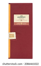 EDINBURGH, SCOTLAND - SEPTEMBER 7, 2021: box of 21 years old Glenlivet single malt scotch whisky