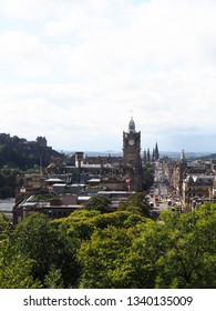 Edinburgh, Scotland - September 9 2018 - View over the city of Edinburgh on a sunny day with clouds