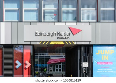 Edinburgh, Scotland / UK - 08 18 2019: Edinburgh Napier University (ENU) Buildings