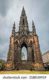 Edinburgh, Scotland, UK - July 2022: The Scott Monument On A Cloudy Morning