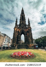 Edinburgh, Scotland, UK - July 2022: The Scott Monument On A Cloudy Morning