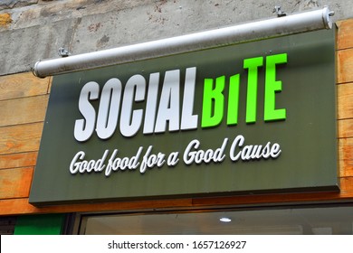 Edinburgh, Scotland/UK - February 26 2020: Sign For Social Bite Good Food For A Cause, Rose Street Cafe