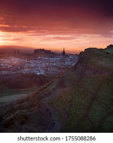 Edinburgh Skyline And Salisbury Crags From Arthurs Seat