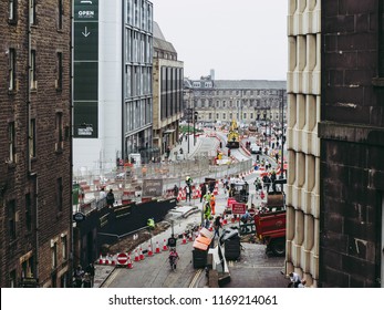 EDINBURGH, UK - CIRCA JUNE 2018: Road Works In The City Centre