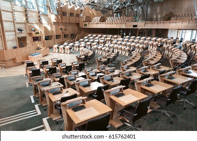 EDINBURGH, UNITED KINGDOM - AUGUST 14, 2008: Interior Of Scottish Parliament Debating Chamber On August 14, 2008 In Edinburgh, United Kingdom. The Building Was Built In 2004.