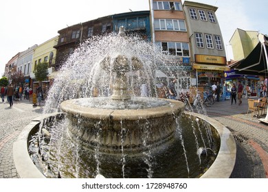 Edirne, Turkey 6 October 2014 Historic Edirne Market. People Are Walking On The Old Town Of The City. Photographed With Fish Eye Lens