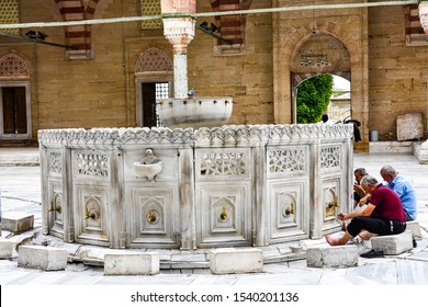 Edirne,Turkey- October 24,2019: Muslim Man Taking Ablution In Selimiye Mosque. Ablution Or Wudu Is Islamic Ritual In Edirne City Of Turkey.