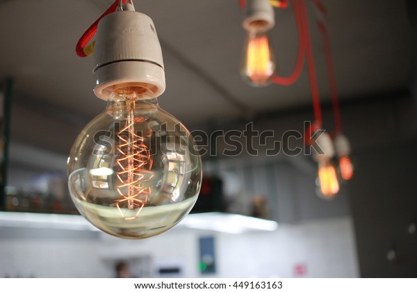 Edison Lamp Red Wire On Concrete Stock Photo Edit Now 449163163