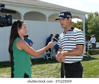 EDISON,NJ-AUGUST 26:Billy Horschel Talks To The Media During The Barclays Pro-Am Held At The Plainfield Country Club In Edison,NJ,August 26,2015.