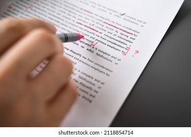 Editing Essay Content On Paper. Proofreader Marking Mistake