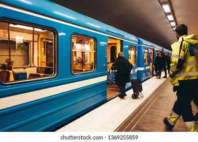 Editorial 03.26.2019 Stockholm Sweden. Passengers Entering The Subway At The Subway Station At Gärdet