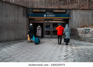 Editorial 03.26.2019 Stockholm Sweden. People Walking In To The Subway Station At Gärdet On A Cold Day